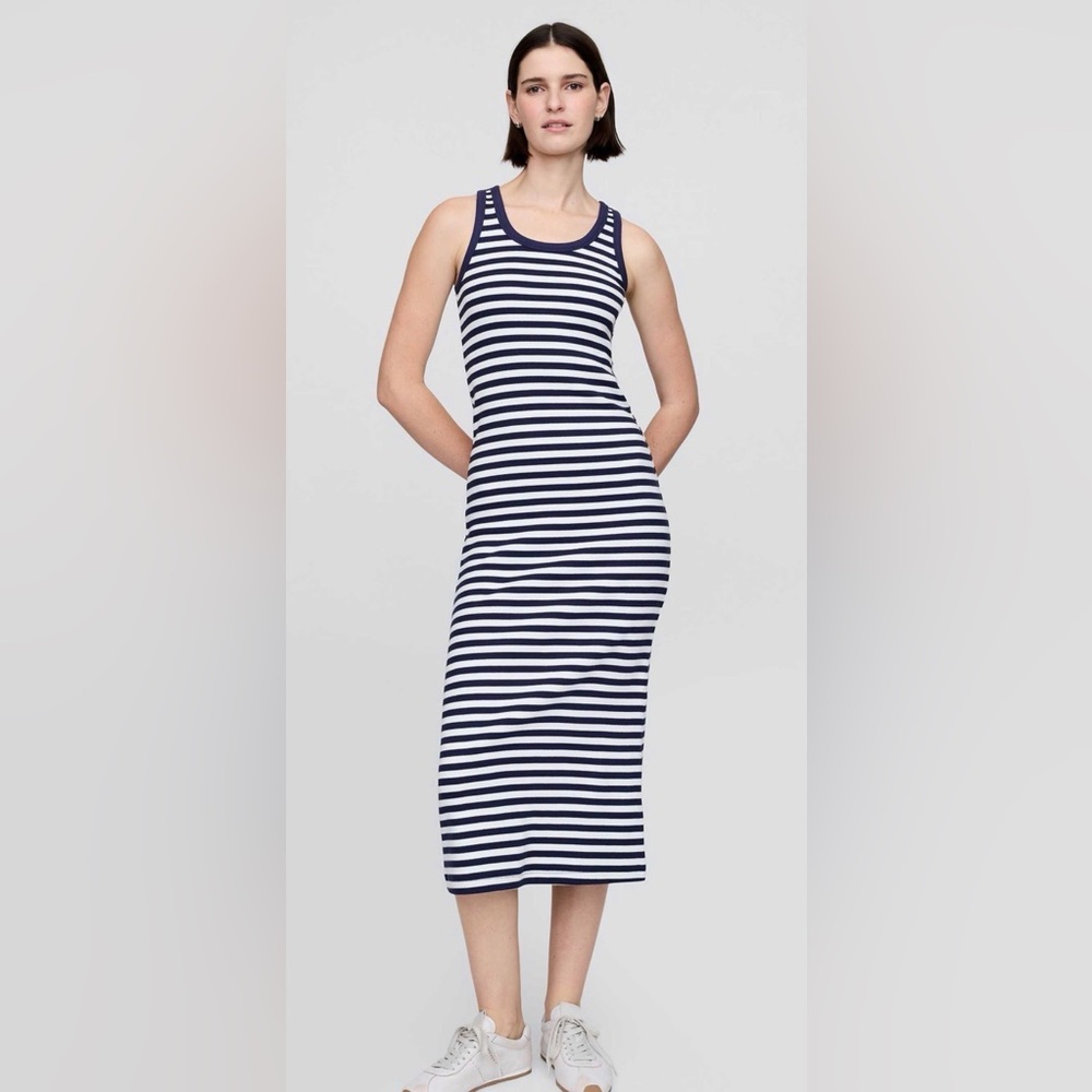 NEW Gap Striped Rib Midi Tank Dress Summer Spring Vacation Cruise Outdoors Camp
